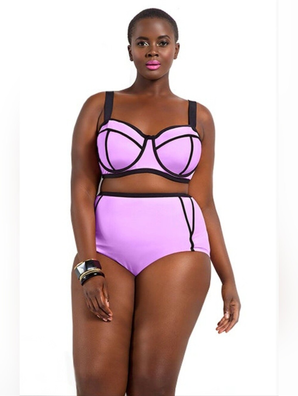 Plus Size Underwire Bikini Set in Lavender with Black Trim